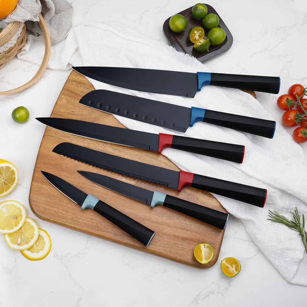 JUST HOME COLLECTION - Set 6 cuchillos mango plástico negro