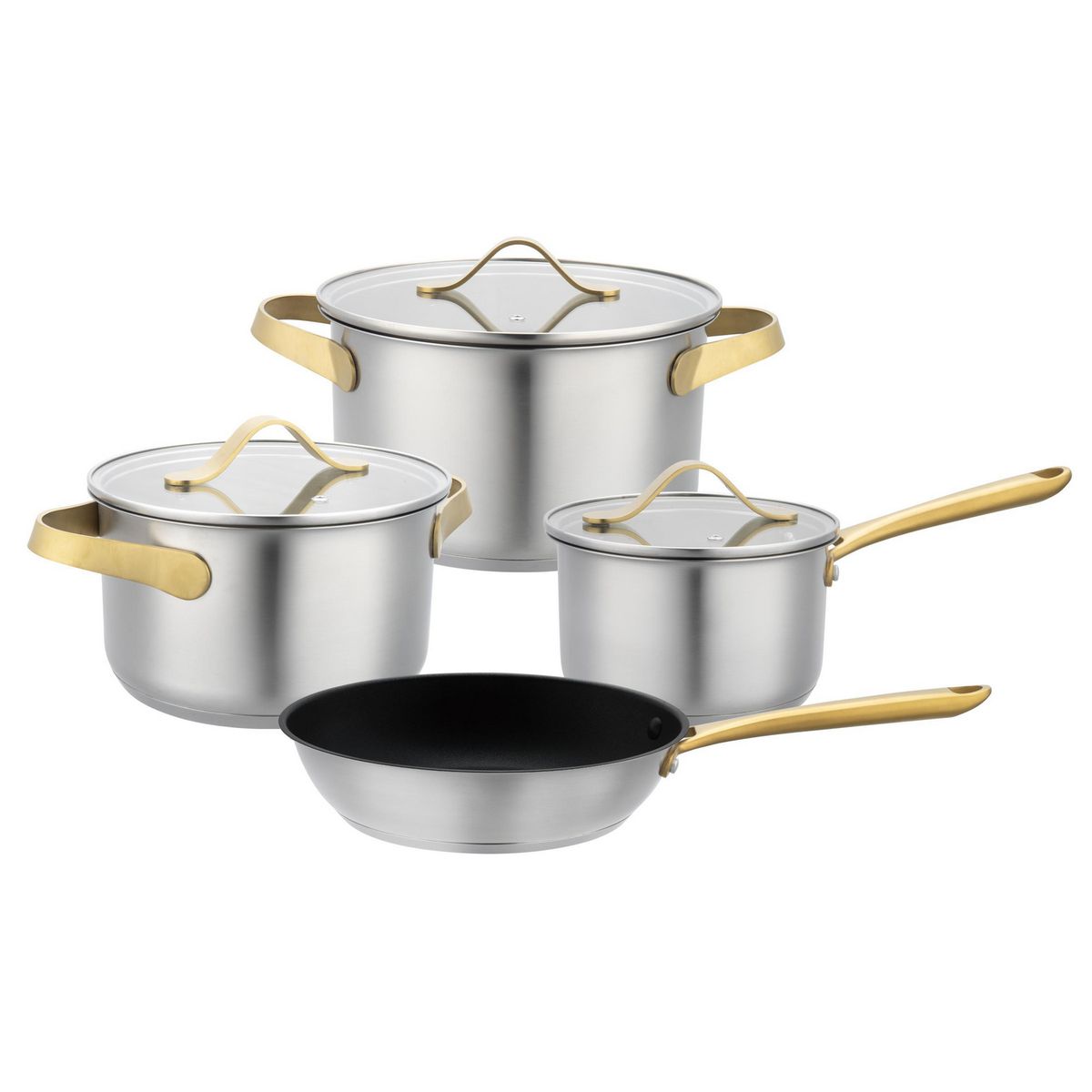 JUST HOME COLLECTION - Batería de Cocina 7 Piezas Acero inoxidable Lucca Plateado