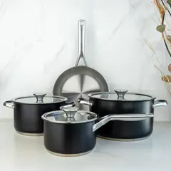 JUST HOME COLLECTION - Batería de Cocina 7 Piezas Acero inoxidable Lecce Negro