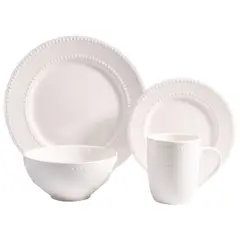 JUST HOME COLLECTION - Juego de Vajilla 16 Piezas Cerámica Genoa Blanco