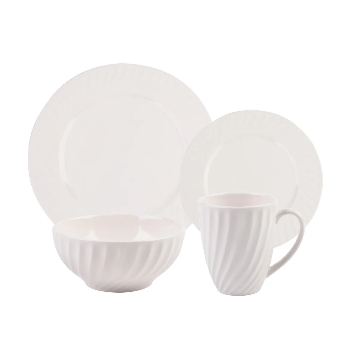 JUST HOME COLLECTION - Juego de Vajilla 16 Piezas Cerámica Turín Blanco