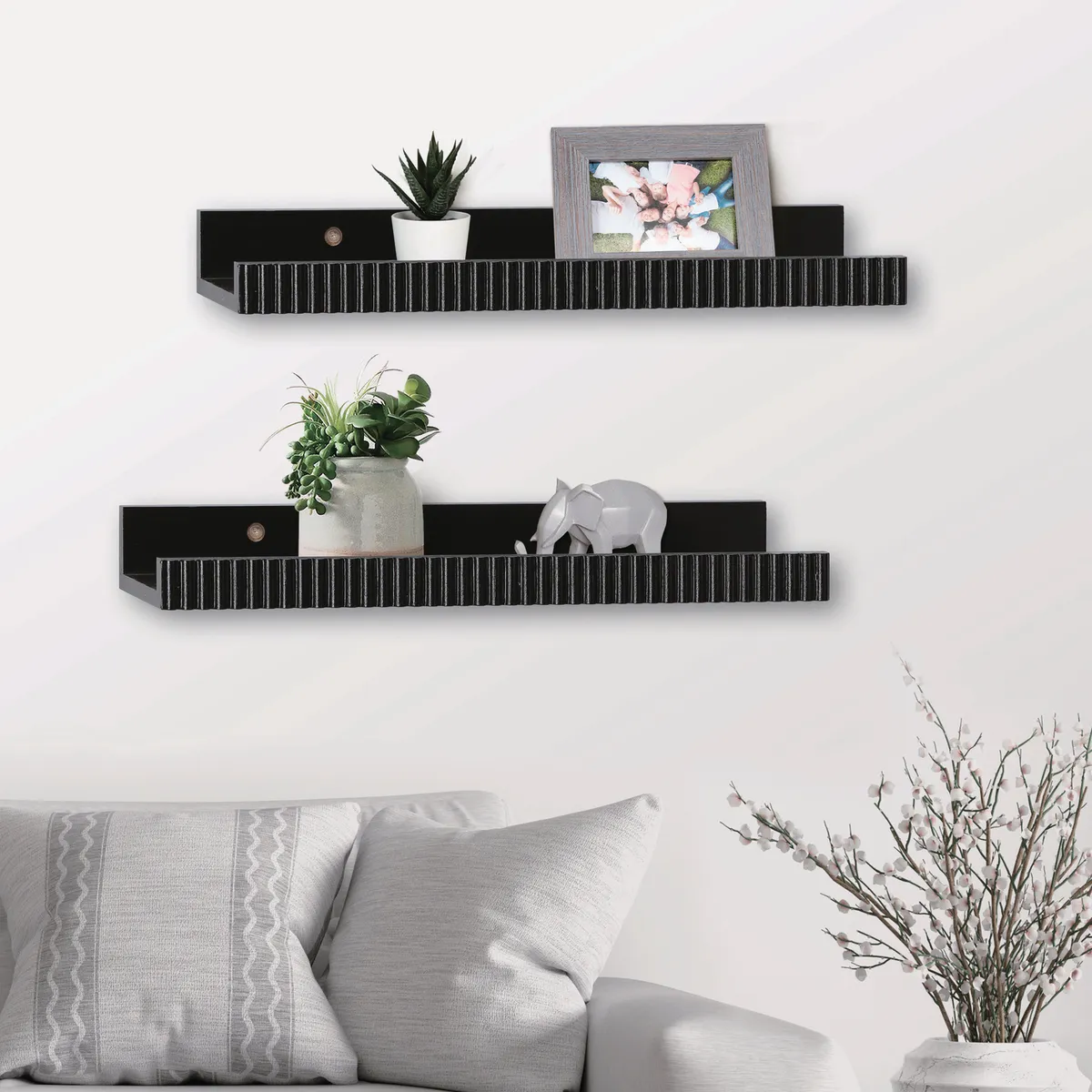 JUST HOME COLLECTION - Set de 2 Repisas Flotantes 40x10x4.7 cm Negro