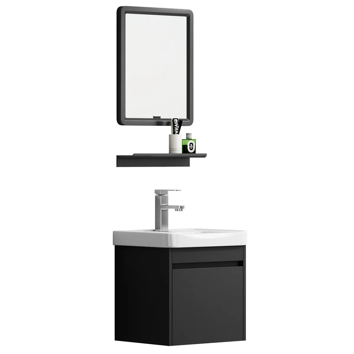 SENSI DACQUA - Combo Mueble de Baño + Espejo + Repisa Raymond Negro 42x36x43 cm