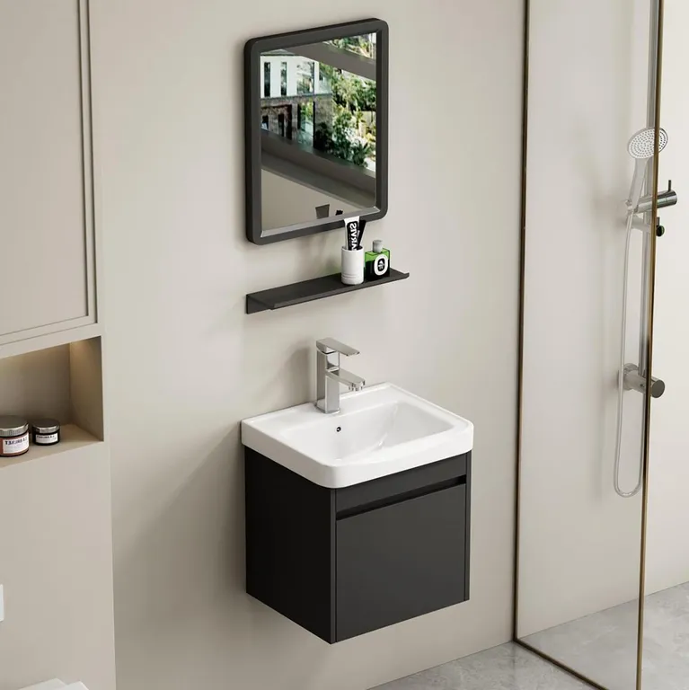 Combo Mueble de Baño + Espejo + Repisa Raymond Negro 42x36x43 cm