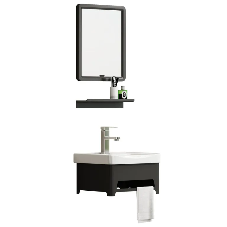 Combo Mueble de baño + Espejo + Repisa Hubby Negro 26x36x43 cm