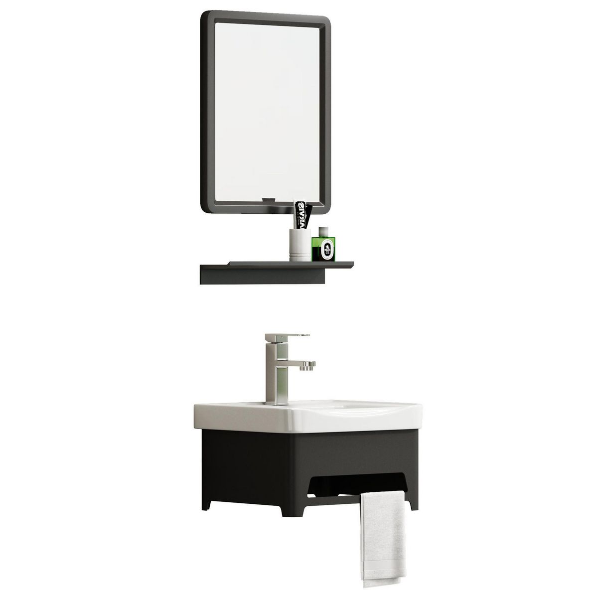 SENSI DACQUA - Combo Mueble de baño + Espejo + Repisa Hubby Negro 26x36x43 cm