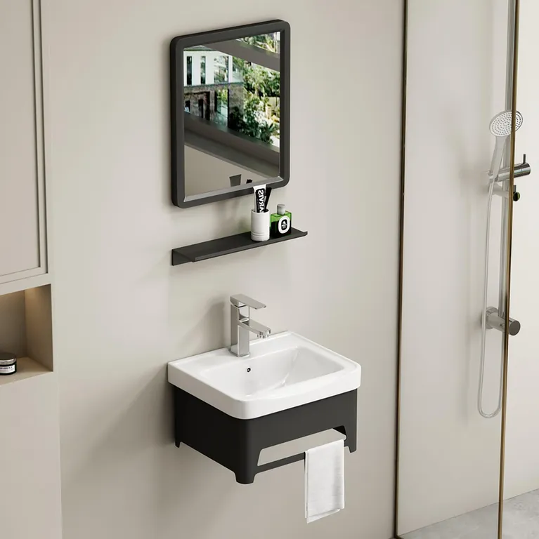 Combo Mueble de baño + Espejo + Repisa Hubby Negro 26x36x43 cm