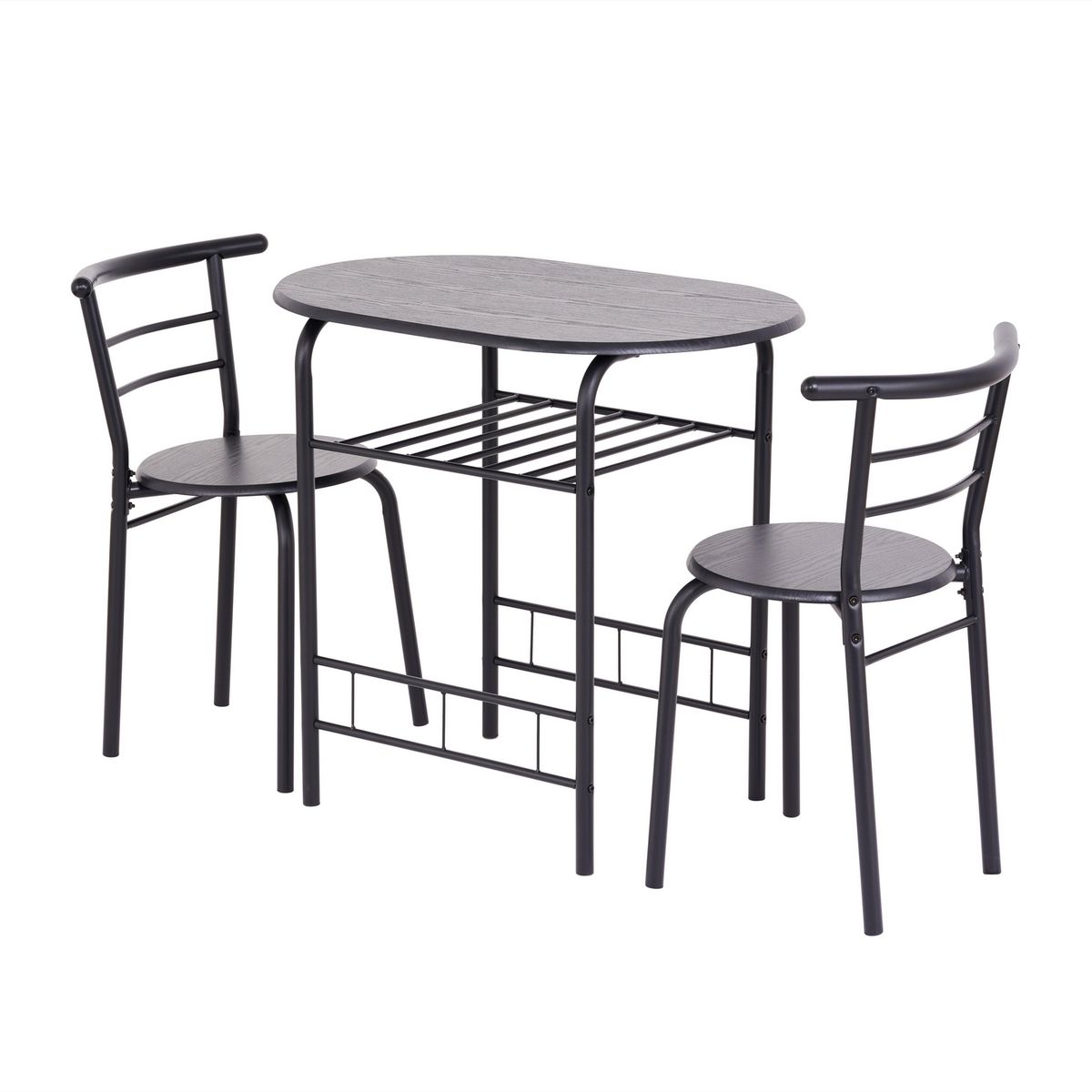 CASA BONITA - Comedor Auxiliar 2 Sillas Mesa Ovalada 80X74X53Cm Negro