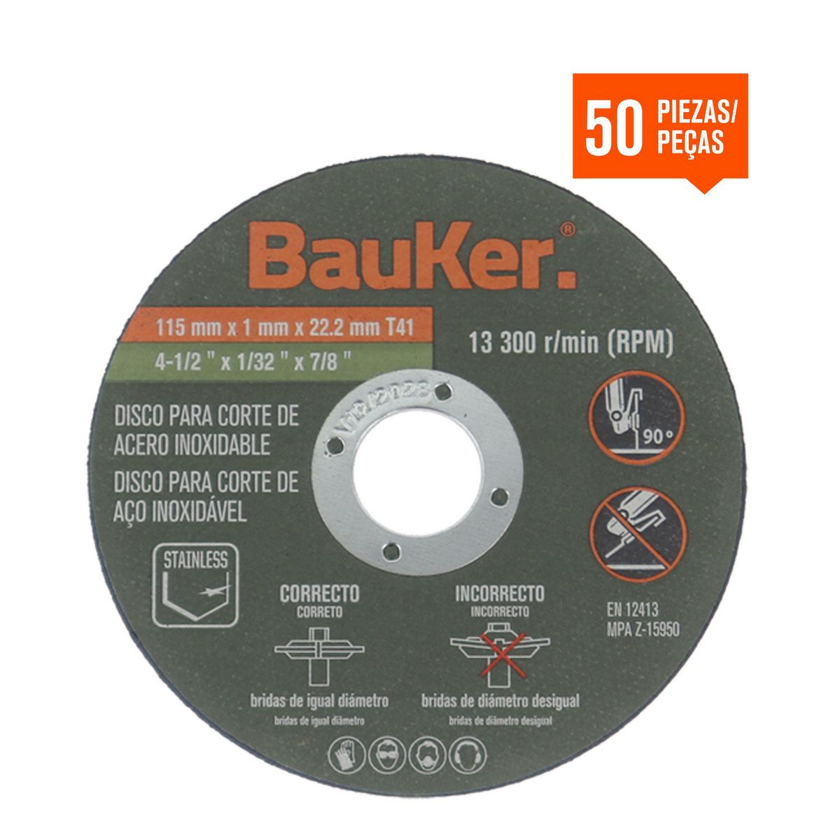 BAUKER - Disco corte 4 1/2" 1 mm 50 Unidades