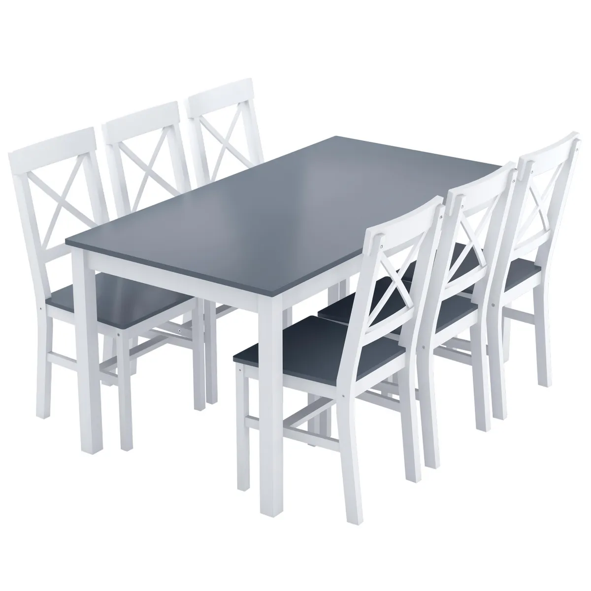 Juego de Comedor 6 Sillas Mesa Rectangular 150x80x73cm Gris/Blanco, marca JUST HOME COLLECTION - Foto 2