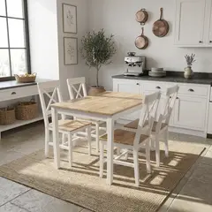 JUST HOME COLLECTION - Juego de Comedor 4 Sillas Mesa Rectangular 118x74x73cm Madera