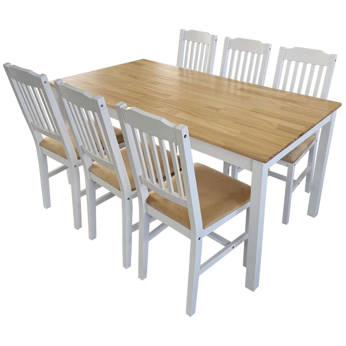 JUST HOME COLLECTION - Juego de Comedor 6 Sillas Mesa Rectangular 150x80x73cm Café/Blanco