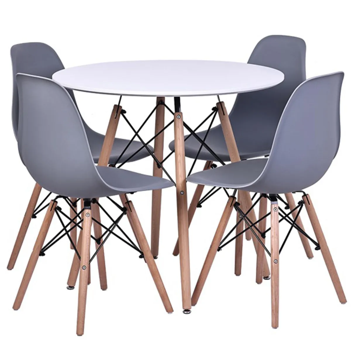 JUST HOME COLLECTION - Juego de comedor Eames 4 Sillas Mesa Redonda 80x74.5x80 cm Blanco