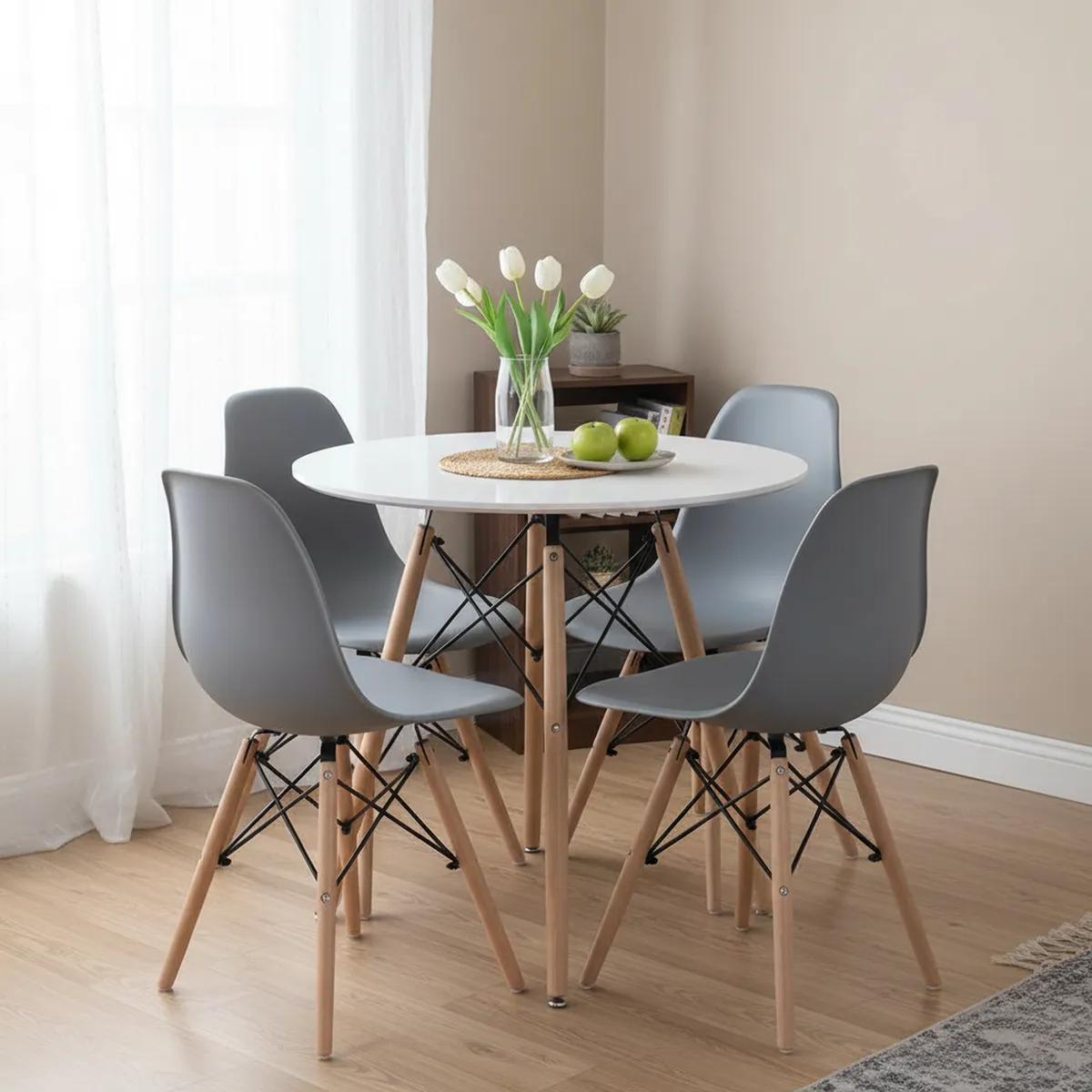 JUST HOME COLLECTION - Juego de comedor Eames 4 Sillas Mesa Redonda 80x74.5x80 cm Blanco