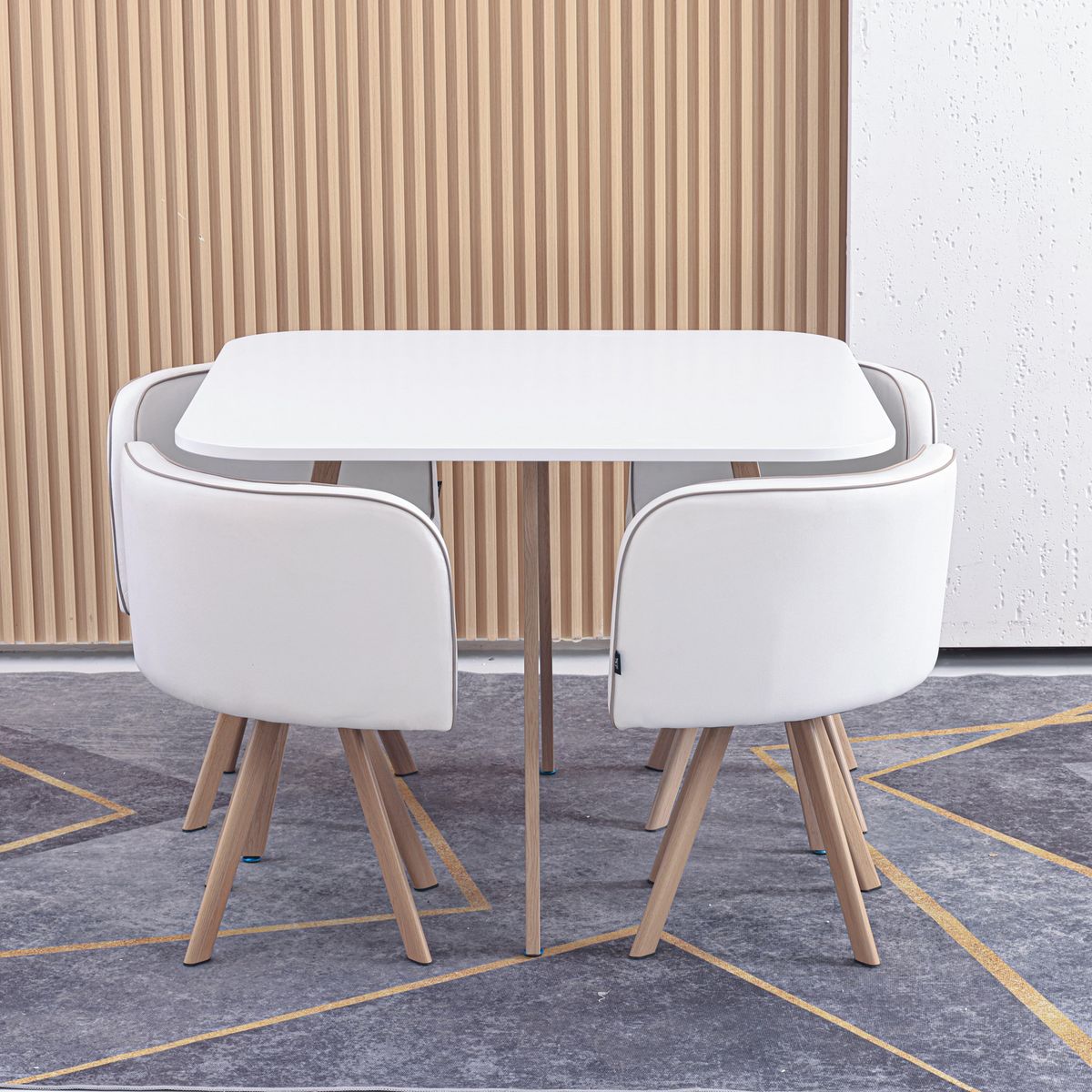 JUST HOME COLLECTION - Juego de Comedor Pizza 4 Sillas Mesa Cuadrada 100x75x100 cm Blanco