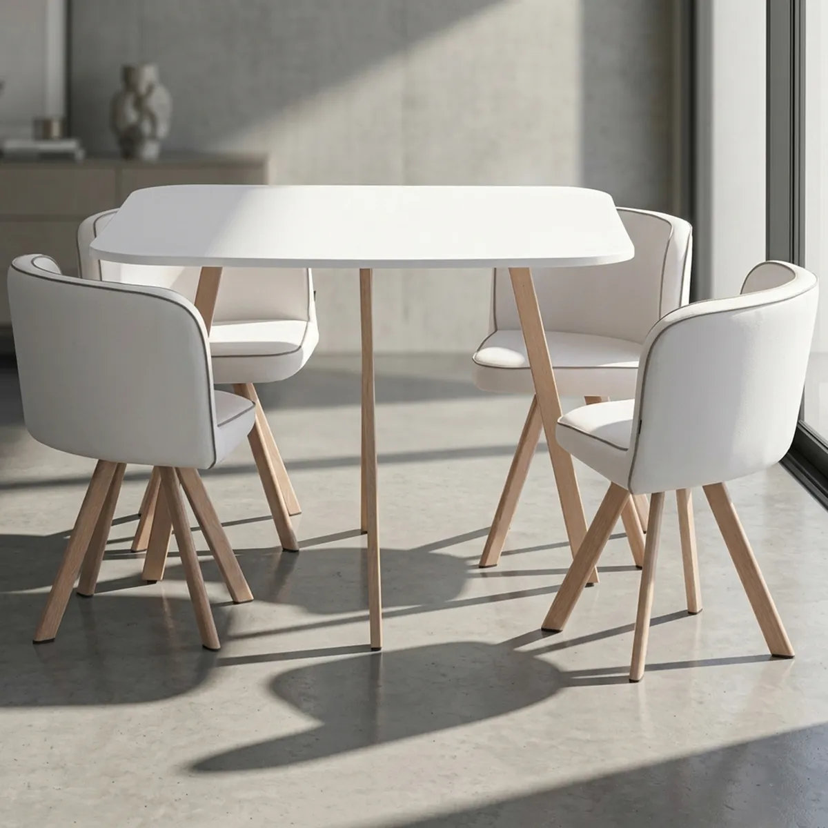 JUST HOME COLLECTION - Juego de Comedor Pizza 4 Sillas Mesa Cuadrada 100x75x100 cm Blanco