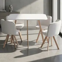 JUST HOME COLLECTION - Juego de Comedor Pizza 4 Sillas Mesa Cuadrada 100x75x100 cm Blanco