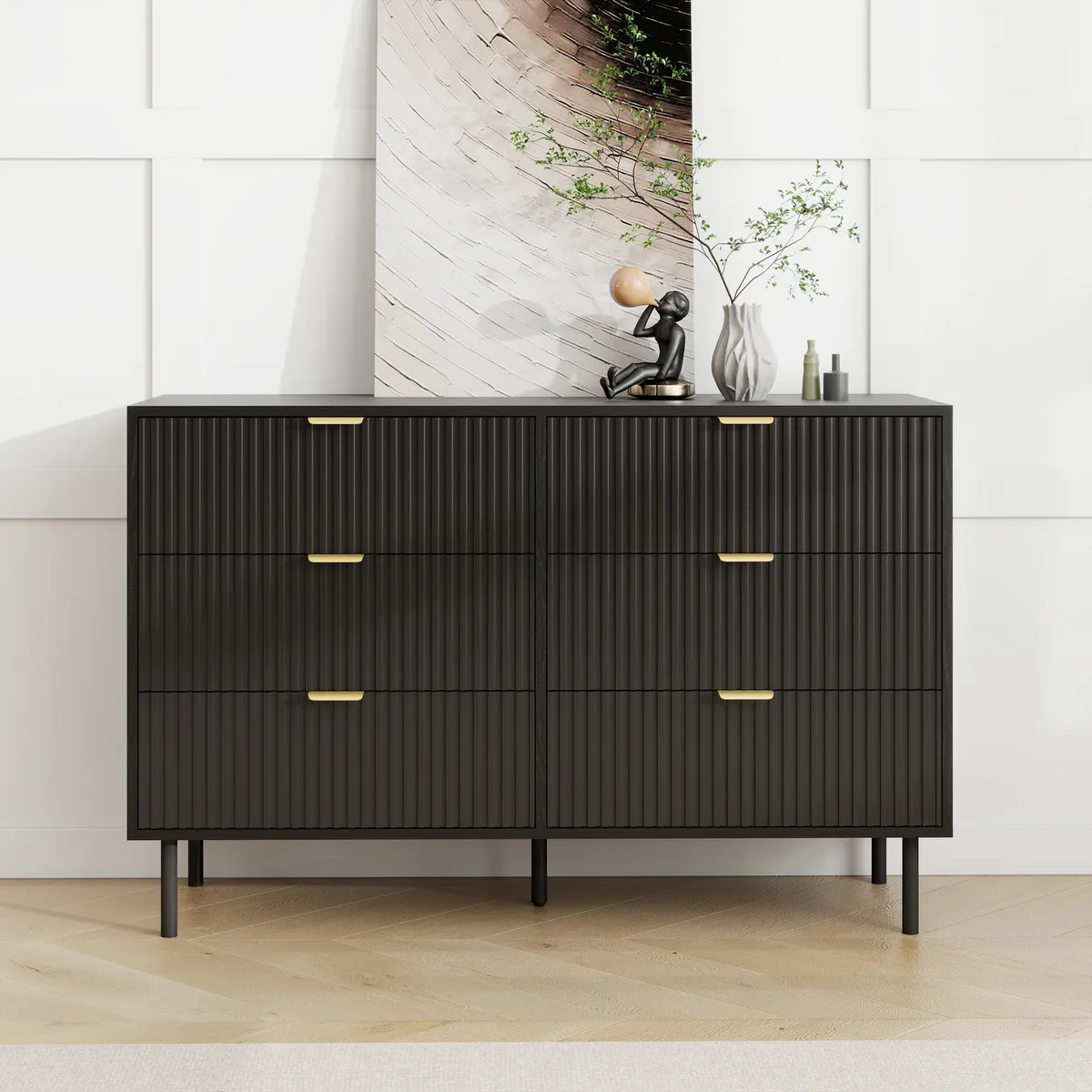 JUST HOME COLLECTION - Cómoda 6 Cajón(es) Mona 120x78x40 cm Negro