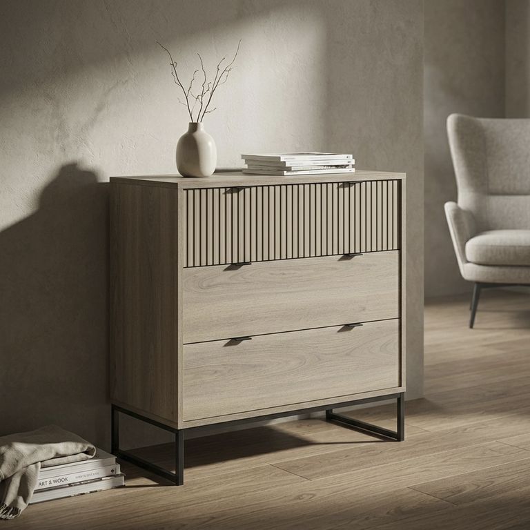 Cómoda 3 Cajón(es) Elle 80x78x39 cm Roble/Negro