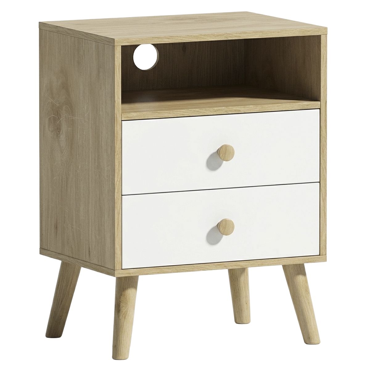 JUST HOME COLLECTION - Mesa de noche 2 Cajón(es) Milo 40x57.5x30 cm Blanco/Café