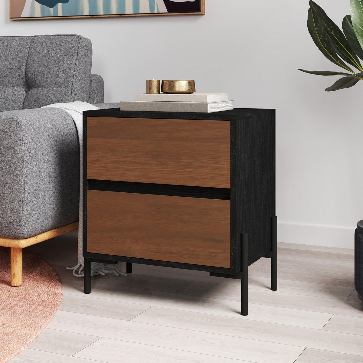 JUST HOME COLLECTION - Velador 2 Cajón(es) Kalmar 52x55x35 cm Café/Negro