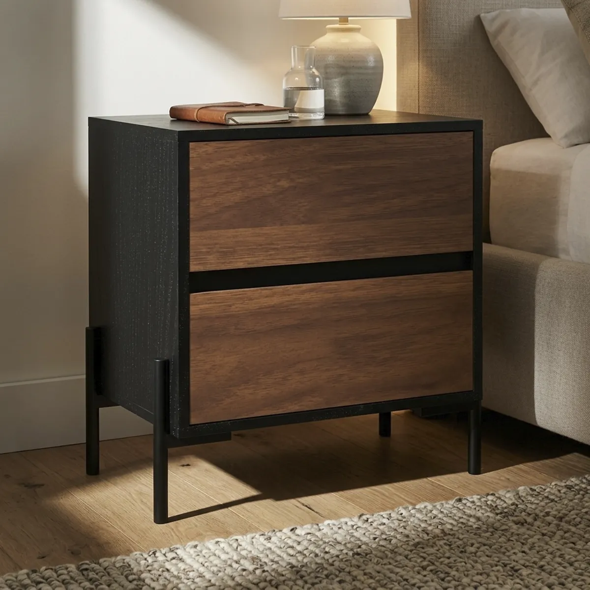 Velador 2 Cajón(es) Kalmar 52x55x35 cm Café/Negro, marca JUST HOME COLLECTION - Foto Principal