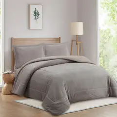 JUST HOME COLLECTION - Plumón Sherpa Nórdico Liso 1,5P / 2P / K Gris