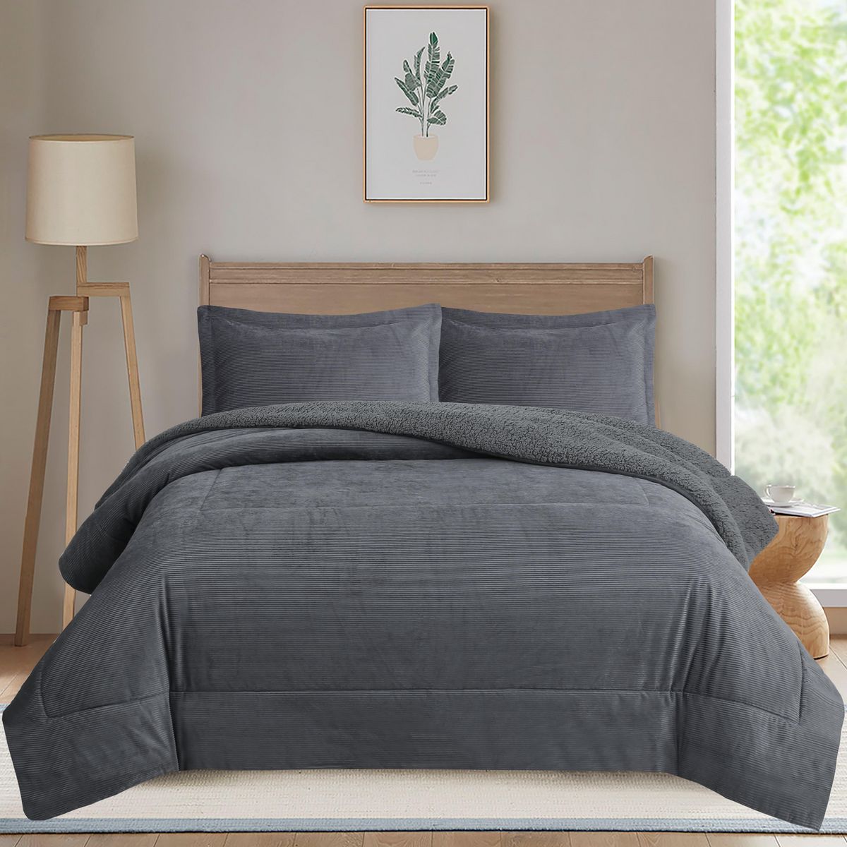 JUST HOME COLLECTION - Plumón Sherpa Urbano Liso 1,5P / 2P / K Gris