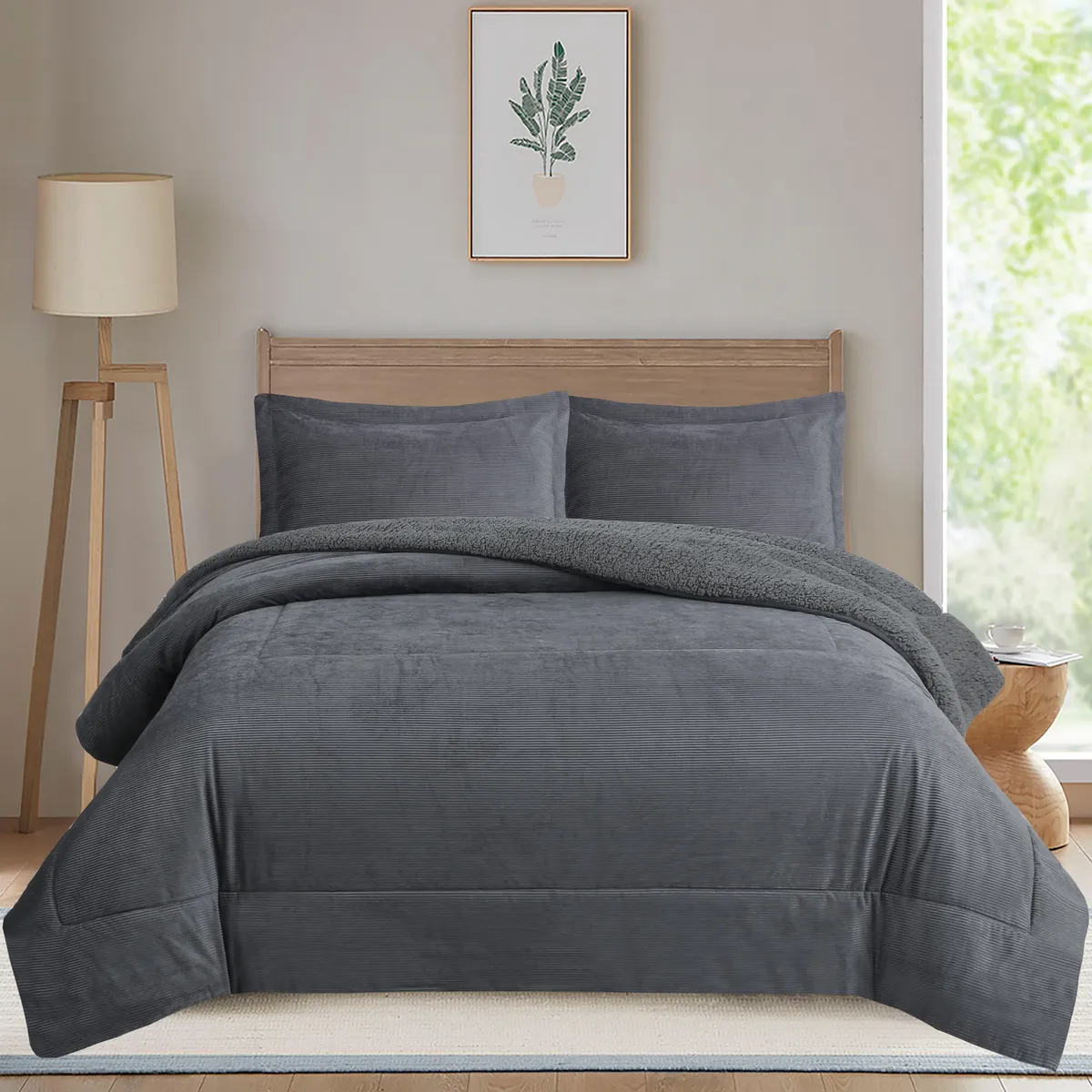 JUST HOME COLLECTION - Plumón Sherpa Urbano Liso 1,5P / 2P / K Gris