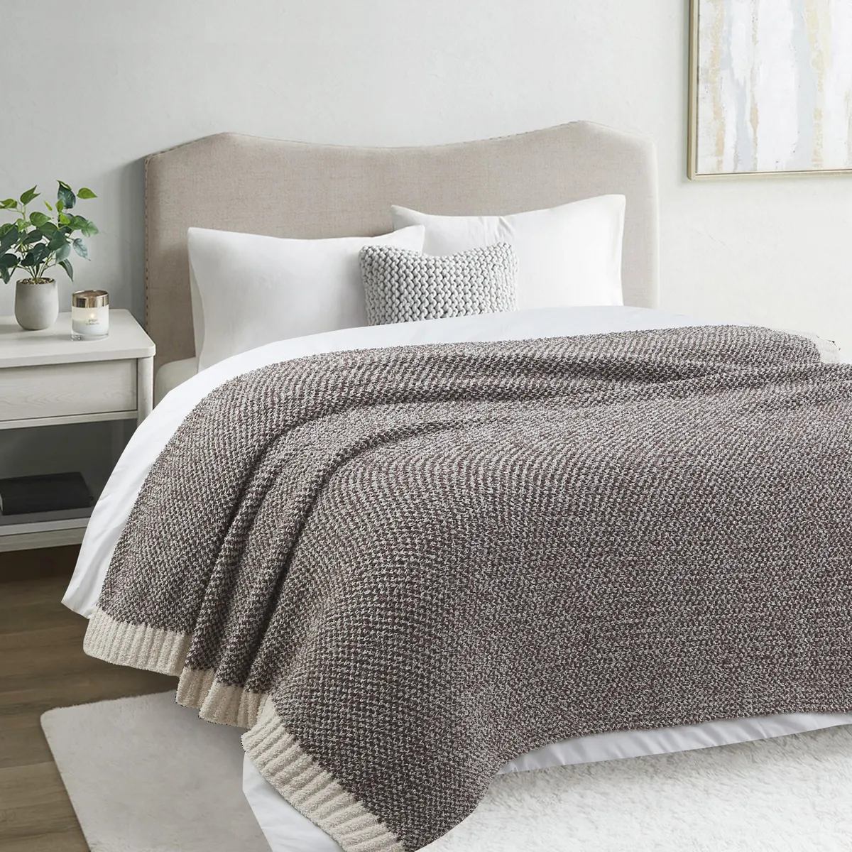 Manta Piecera Tejida 130X160 cm Taupe, marca JUST HOME COLLECTION - Foto Principal
