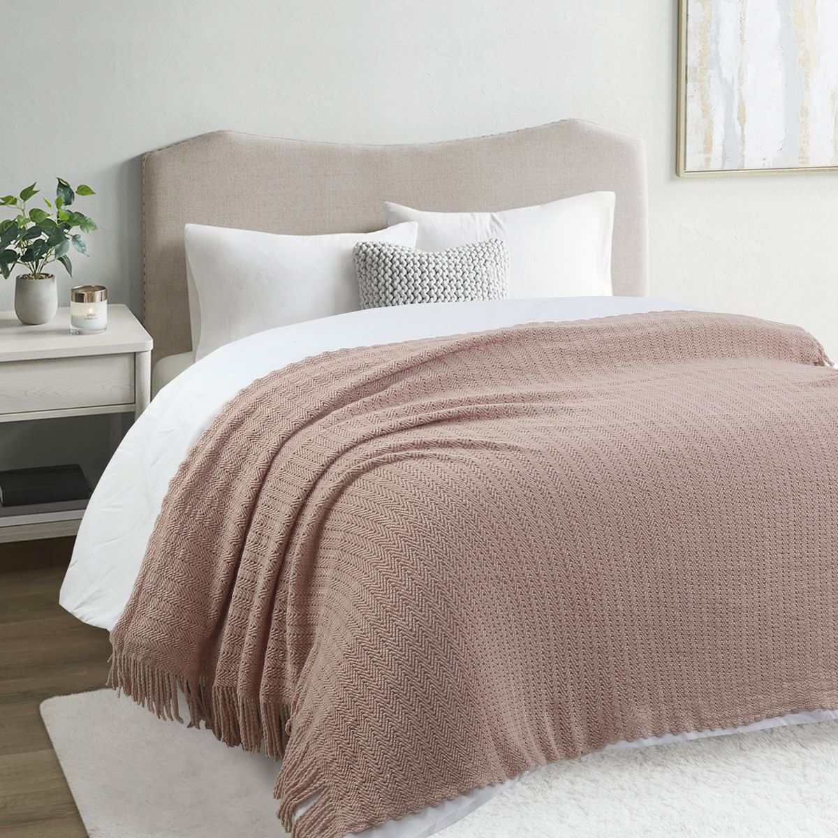 JUST HOME COLLECTION - Manta Piecera Tejida 130X160 cm Palo Rosa