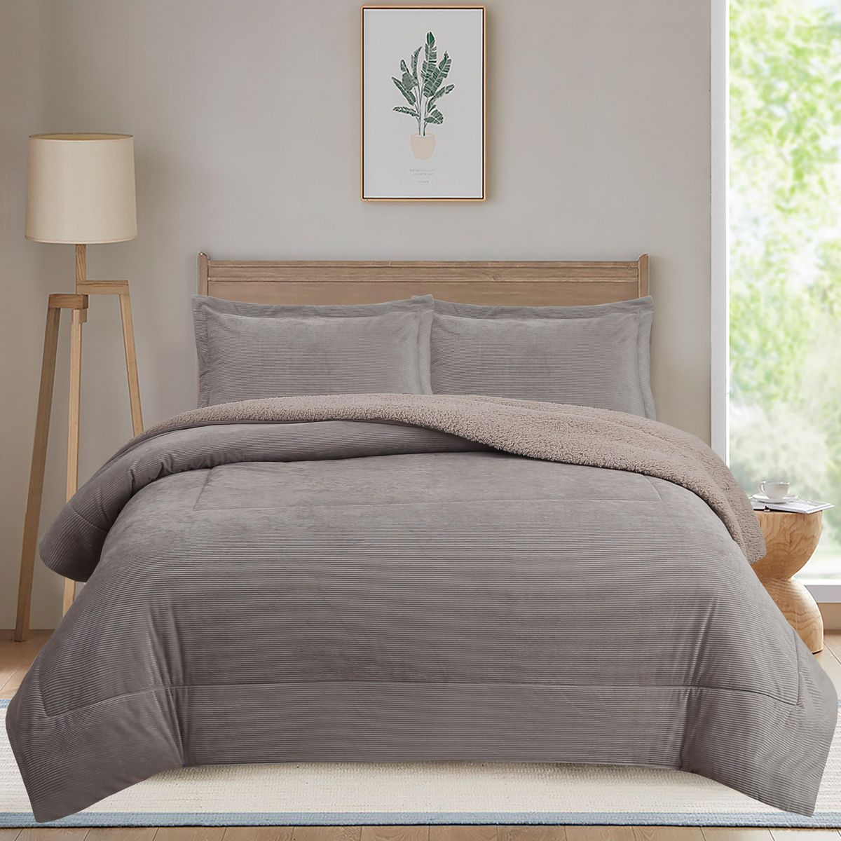 JUST HOME COLLECTION - Plumón Sherpa Nórdico Liso 1,5P / 2P / K Gris