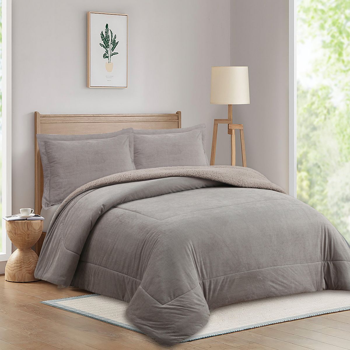 JUST HOME COLLECTION - Plumón Sherpa Nórdico Liso 1,5P / 2P / K Gris