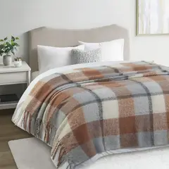 JUST HOME COLLECTION - Manta Piecera Tejida 130X160 cm Cuadrillé Café