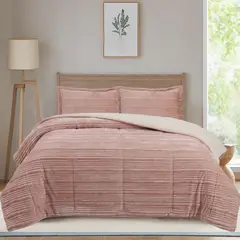 JUST HOME COLLECTION - Plumón Sherpa Boho Liso 1,5P / 2P / K Rosa