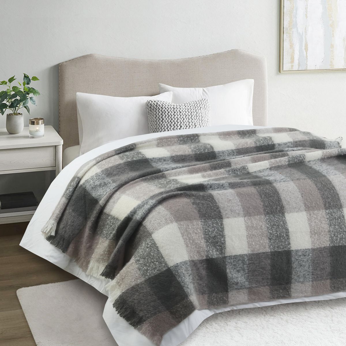 JUST HOME COLLECTION - Manta Piecera  Tejida 130X160 cm Cuadrillé Gris