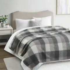 JUST HOME COLLECTION - Manta Piecera Tejida 130X160 cm Cuadrillé Gris