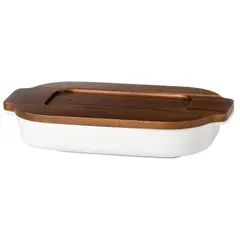 JUST HOME COLLECTION - Asadera Cerámica 33x18.5x7.2 cm Tapa Madera