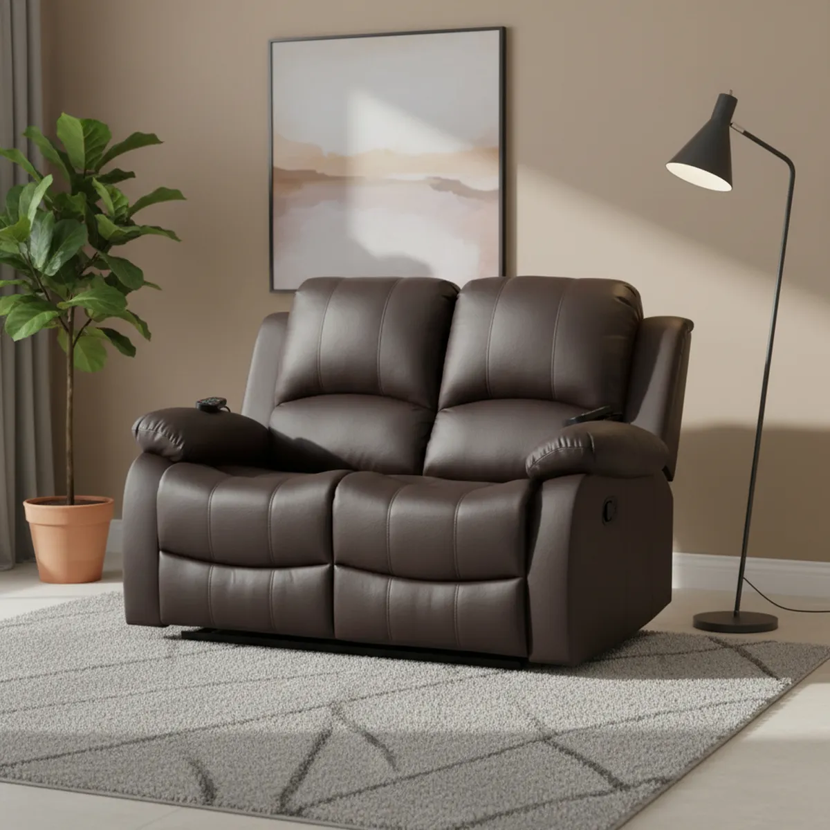 JUST HOME COLLECTION - Sofá Reclinable con Masaje y Calentador 2 cuerpos Atlanta 150.5x101x95 cm Café