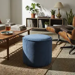 JUST HOME COLLECTION - Pouf Redondo 40x40x40 cm Azul Oscuro
