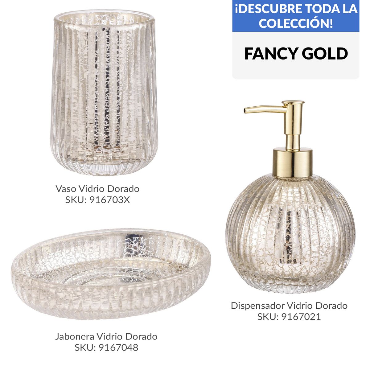 JUST HOME COLLECTION - Jabonera Vidrio Dorada