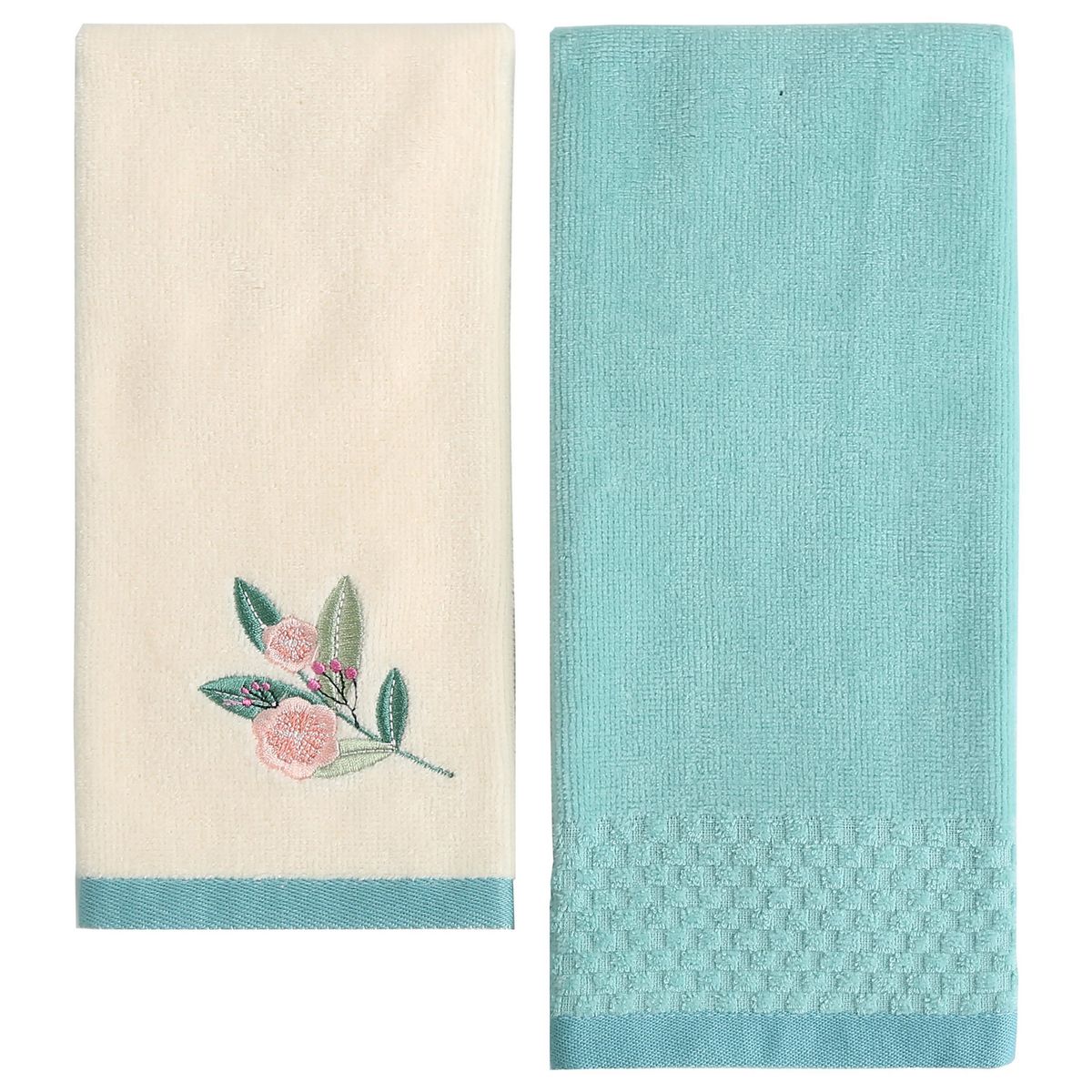 JUST HOME COLLECTION - Set 2 Toalla Visita Turquesa Blanca