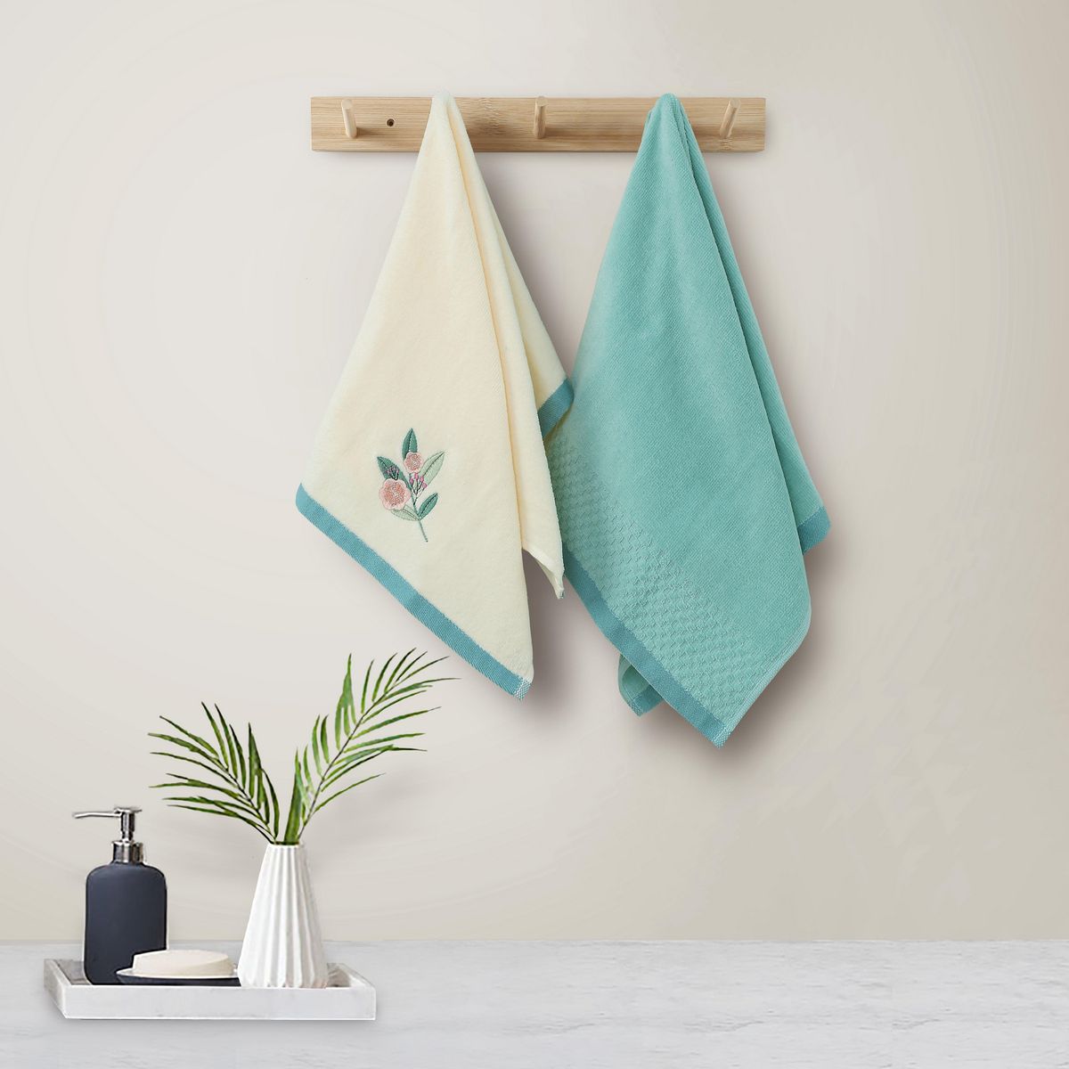 JUST HOME COLLECTION - Set 2 Toalla Visita Turquesa Blanca
