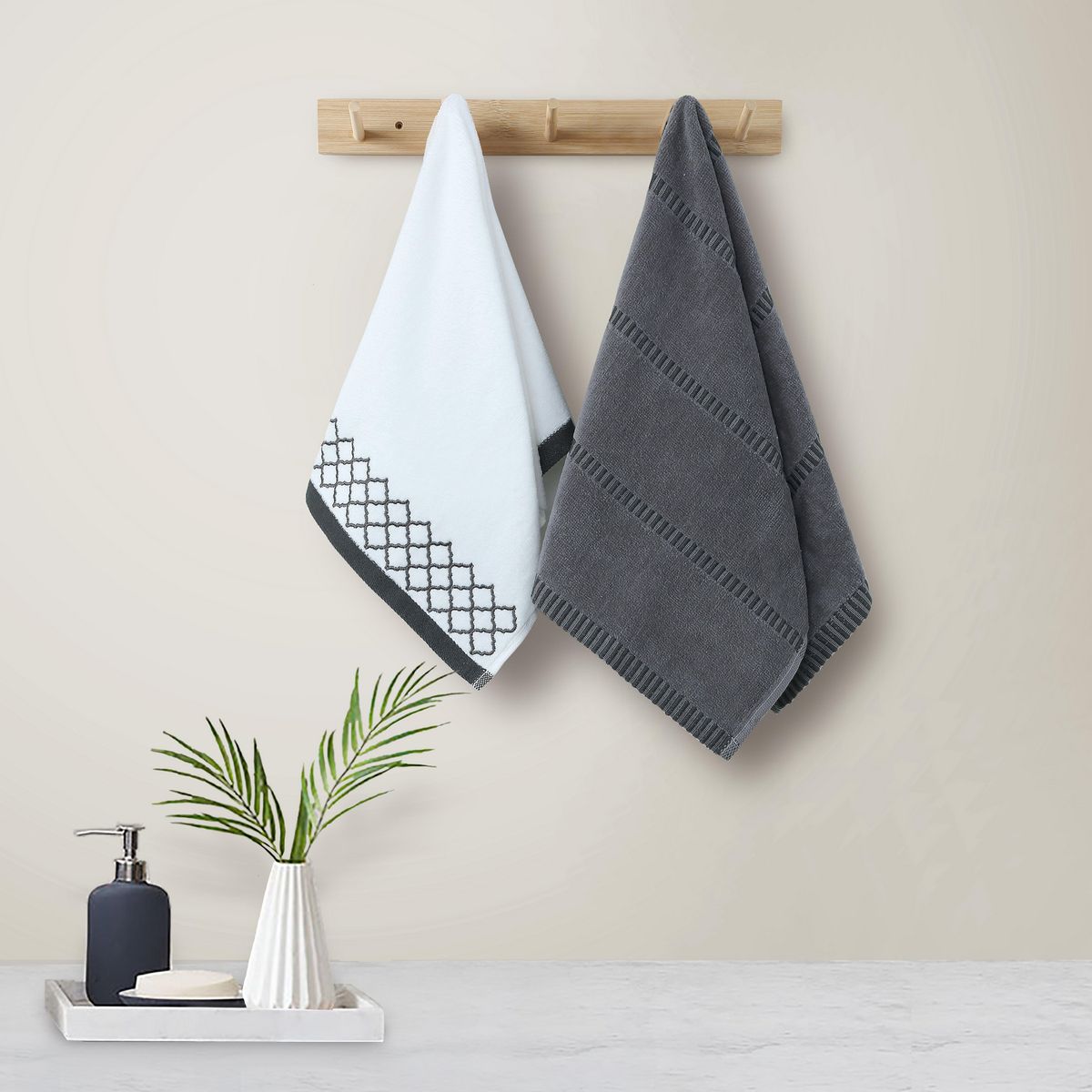 JUST HOME COLLECTION - Set 2 Toalla Visita Grafito Blanco