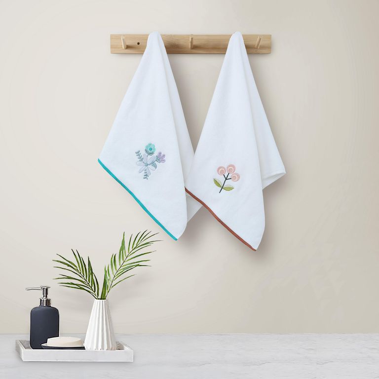 Toalla Visita Flor Bordada 30×50 Blanco