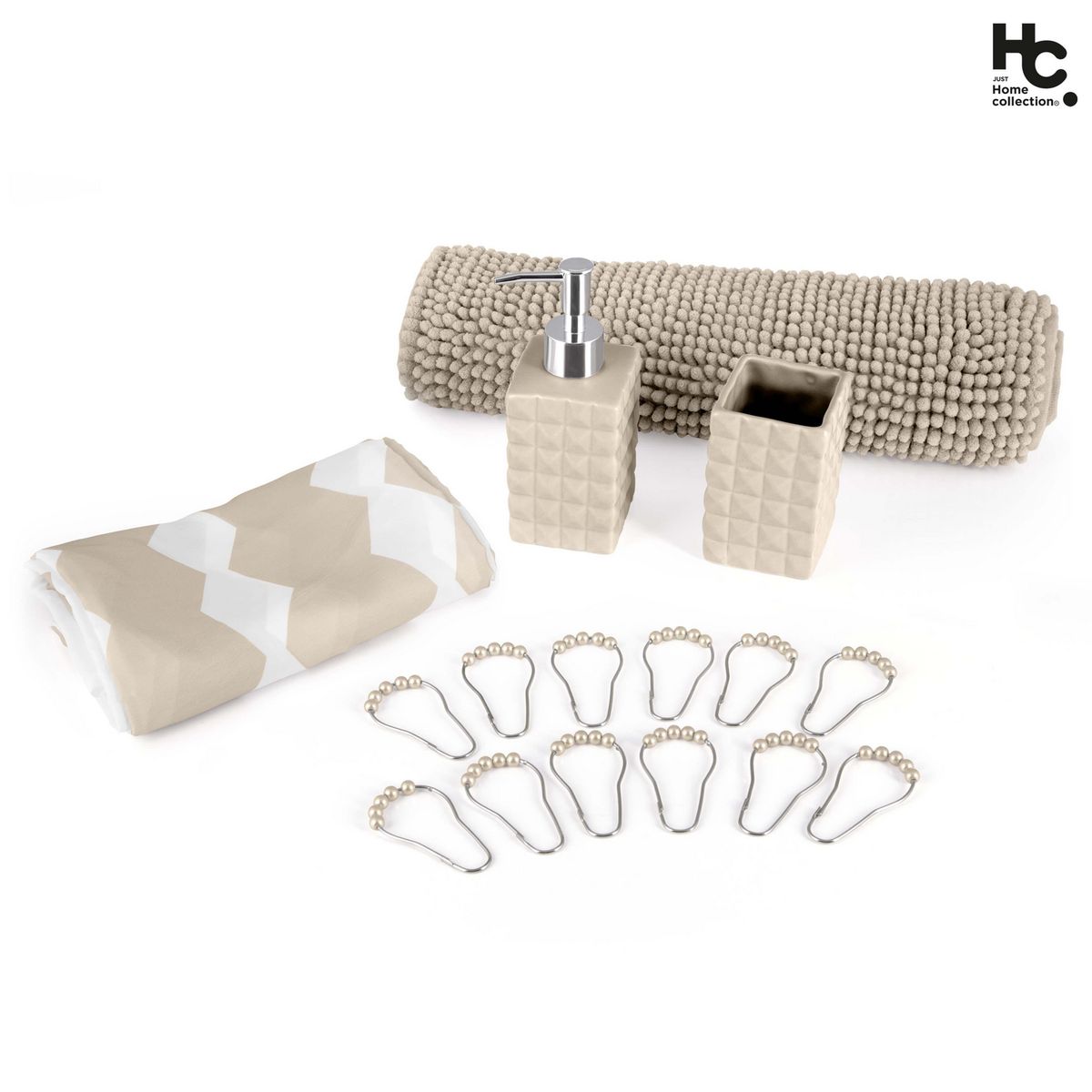 JUST HOME COLLECTION - Set de Baño 5 Piezas Tonos Beige