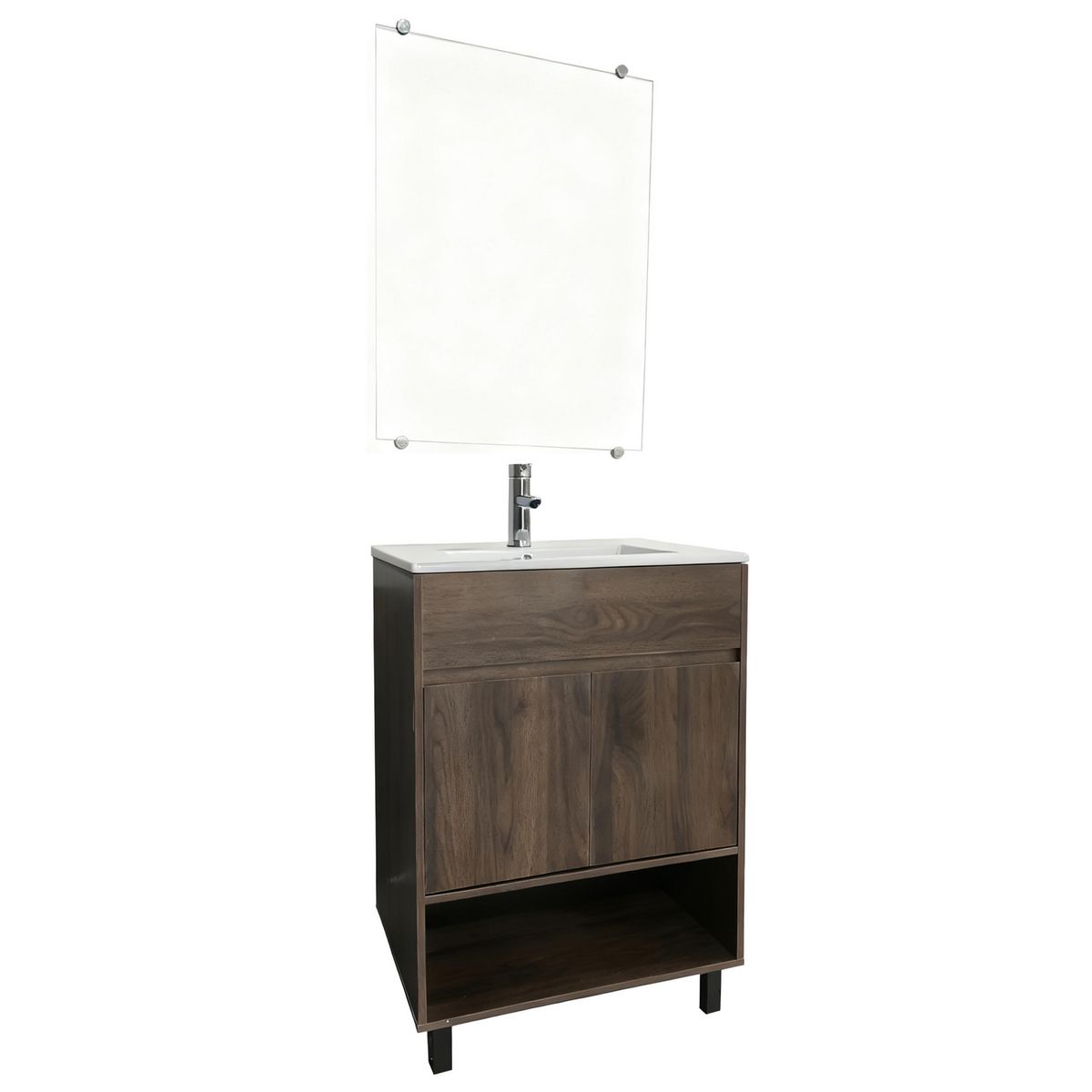 SENSI DACQUA - Combo Mueble de baño + Lavamanos + Grifería + Espejo Nero Madera Oscura 60x85x47 cm