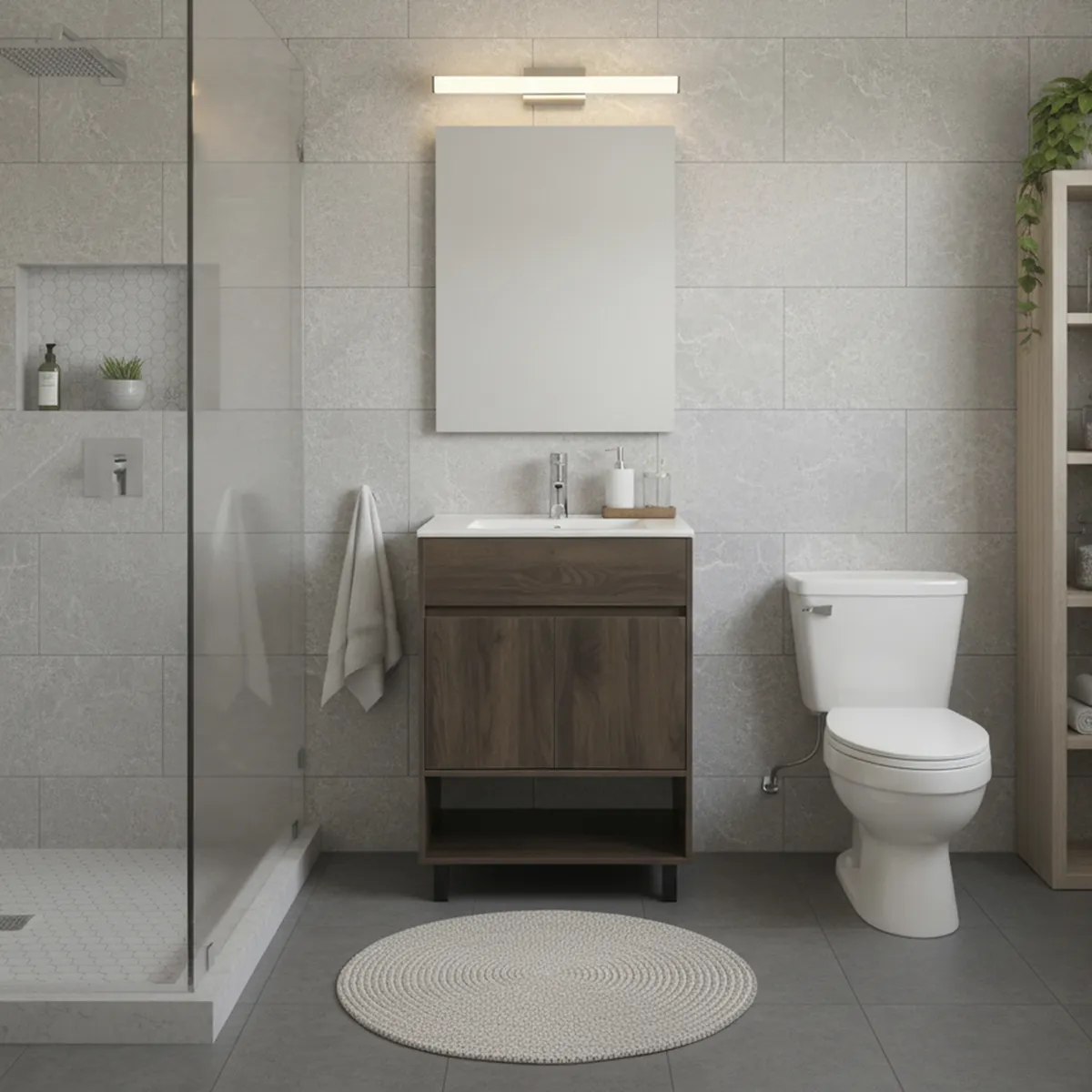 SENSI DACQUA - Combo Mueble de baño + Lavamanos + Grifería + Espejo Nero Madera Oscura 60x85x47 cm