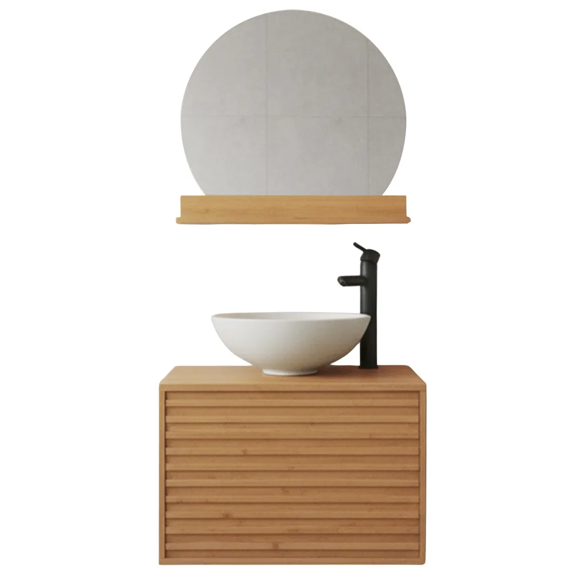 SENSI DACQUA - Combo Mueble de baño + Lavamanos + Grifería + Espejo con repisa Aura Roble Claro 60x40x45 cm