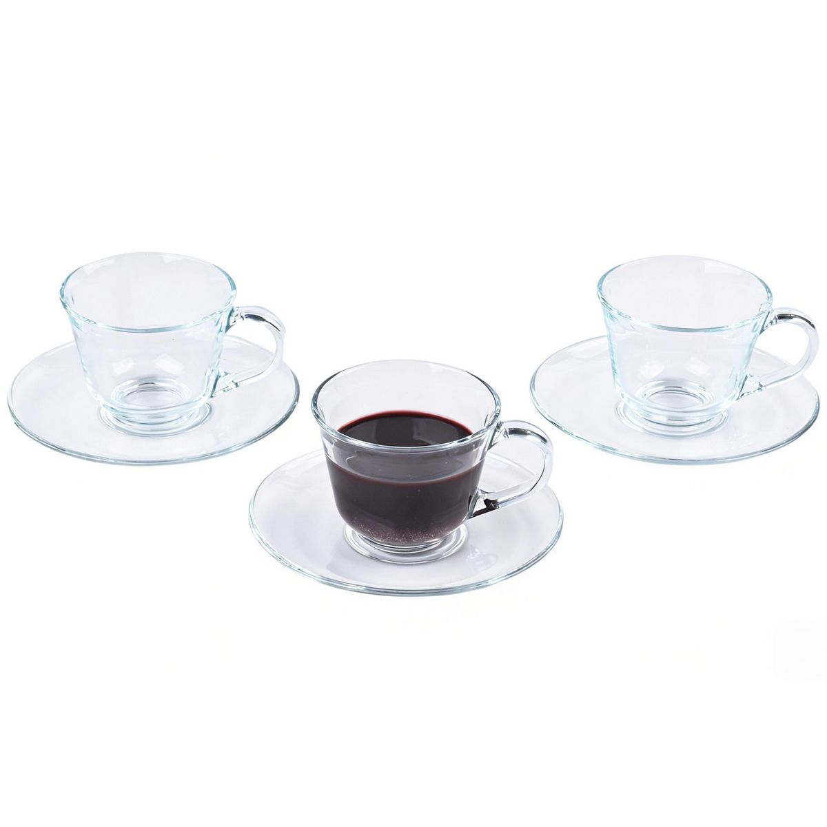 JUST HOME COLLECTION - Set 3 Tazas y Platos de Vidrio 190 ml Transparente